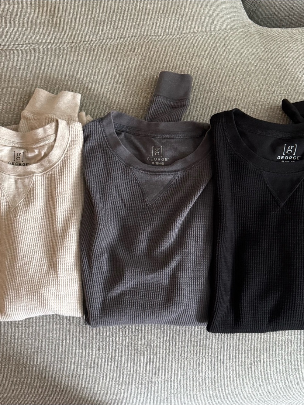 George Waffle Thermal Crewnecks in Cream, Blue/Gray, Black